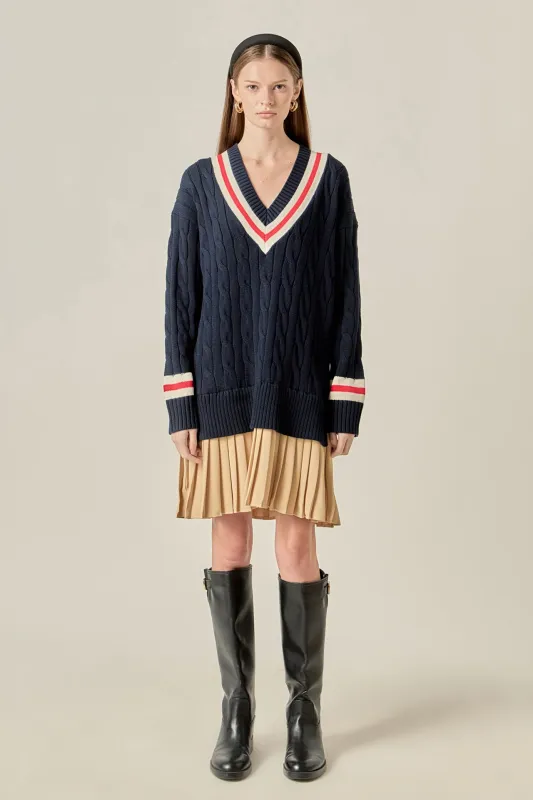 Cable Knit Pleated Sweater Dress made by English Factory