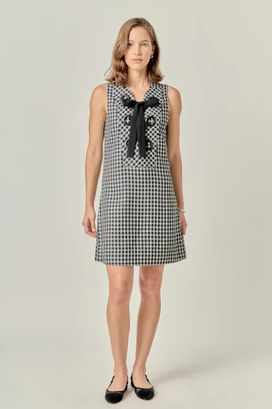 Check Sleeveless Grommet Mini Dress made by English Factory
