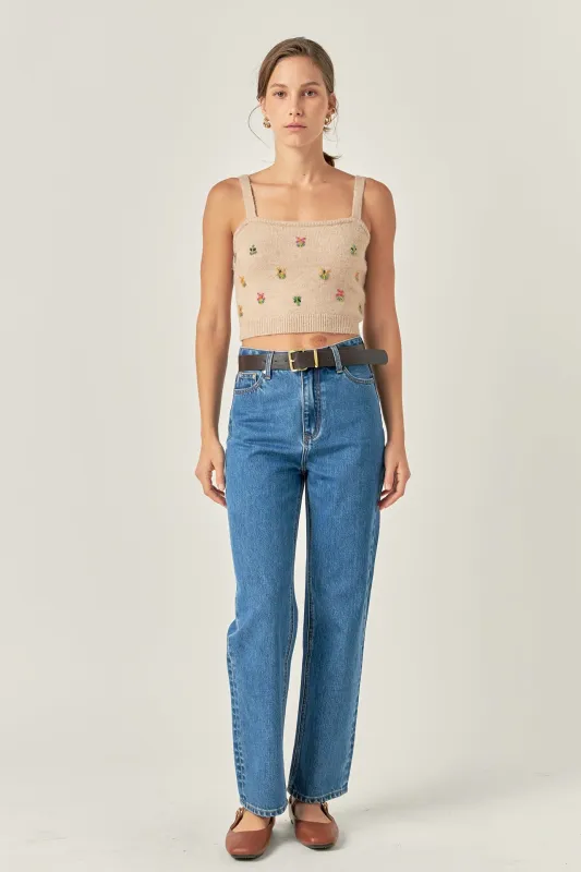 Beaded Detail Knit Tank Top sold by English Factory