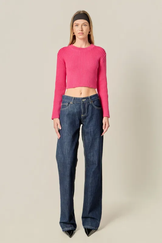 Cropped Ribbed Knit Sweater sold by English Factory