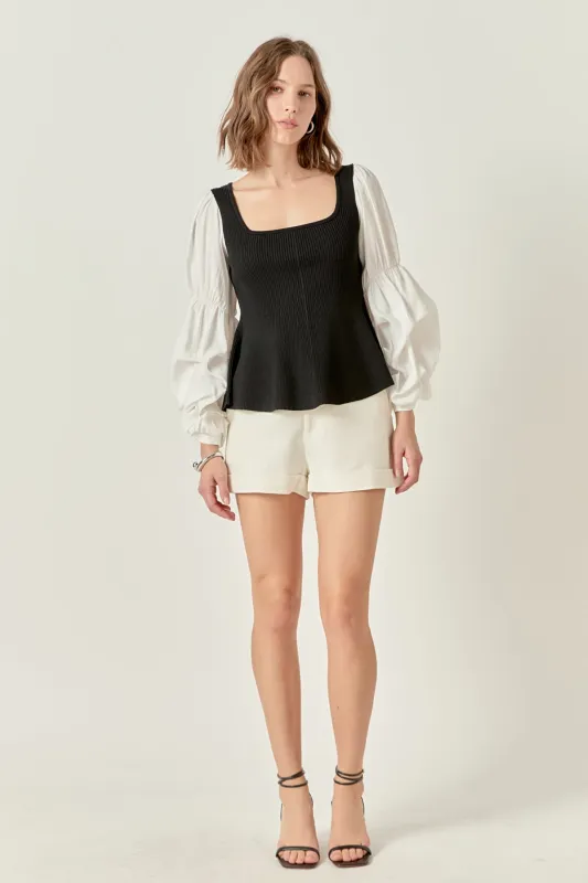 Mixed Media Ribbed Top sold by English Factory