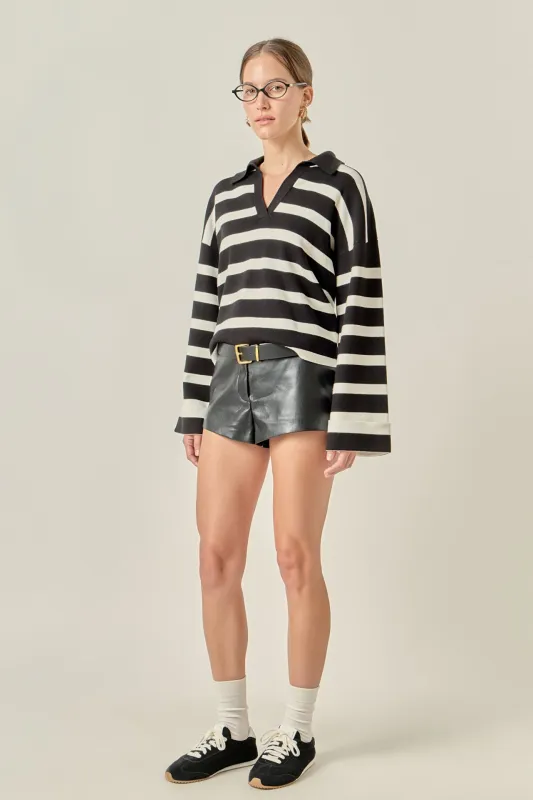 Striped Collared Cropped Sweater sold by English Factory