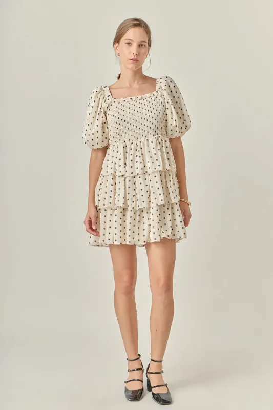Polka Dot Lurex Multi Tiered Mini Dress sold by English Factory