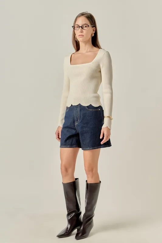 Scallop Hem Long Sleeve Sweater sold by English Factory
