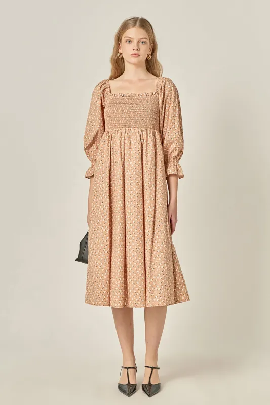 Floral Smocked Midi Dress sold by English Factory