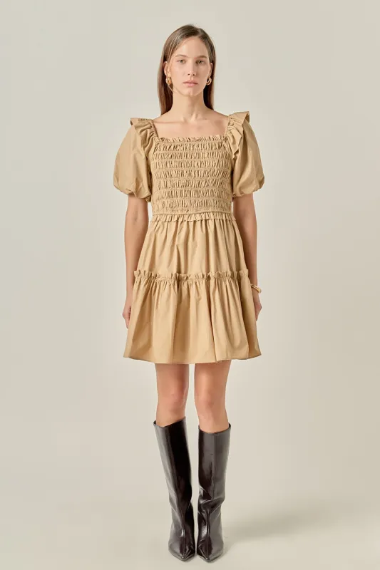 Poplin Smocked Puff Sleeve Mini Dress sold by English Factory