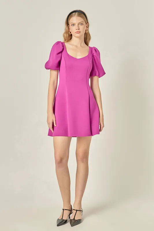 Puff Sleeve Mini Dress in Orchid sold by English Factory