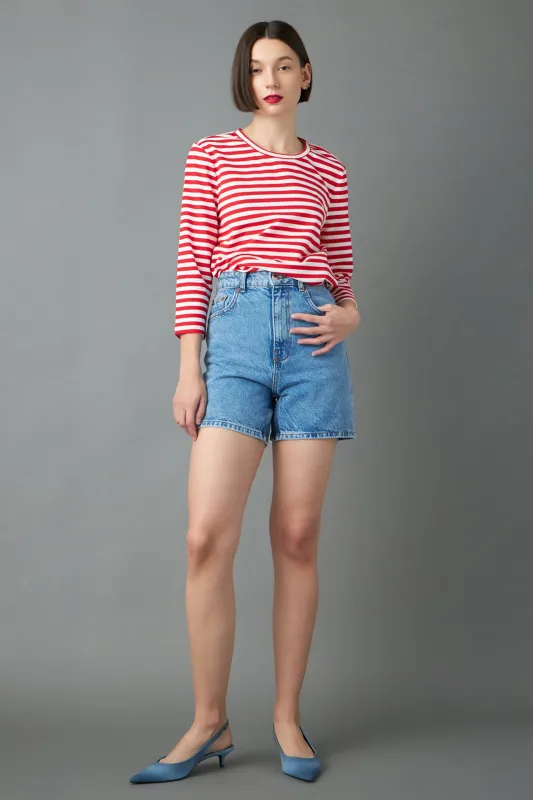 Eyelet Combo Striped Top made by English Factory