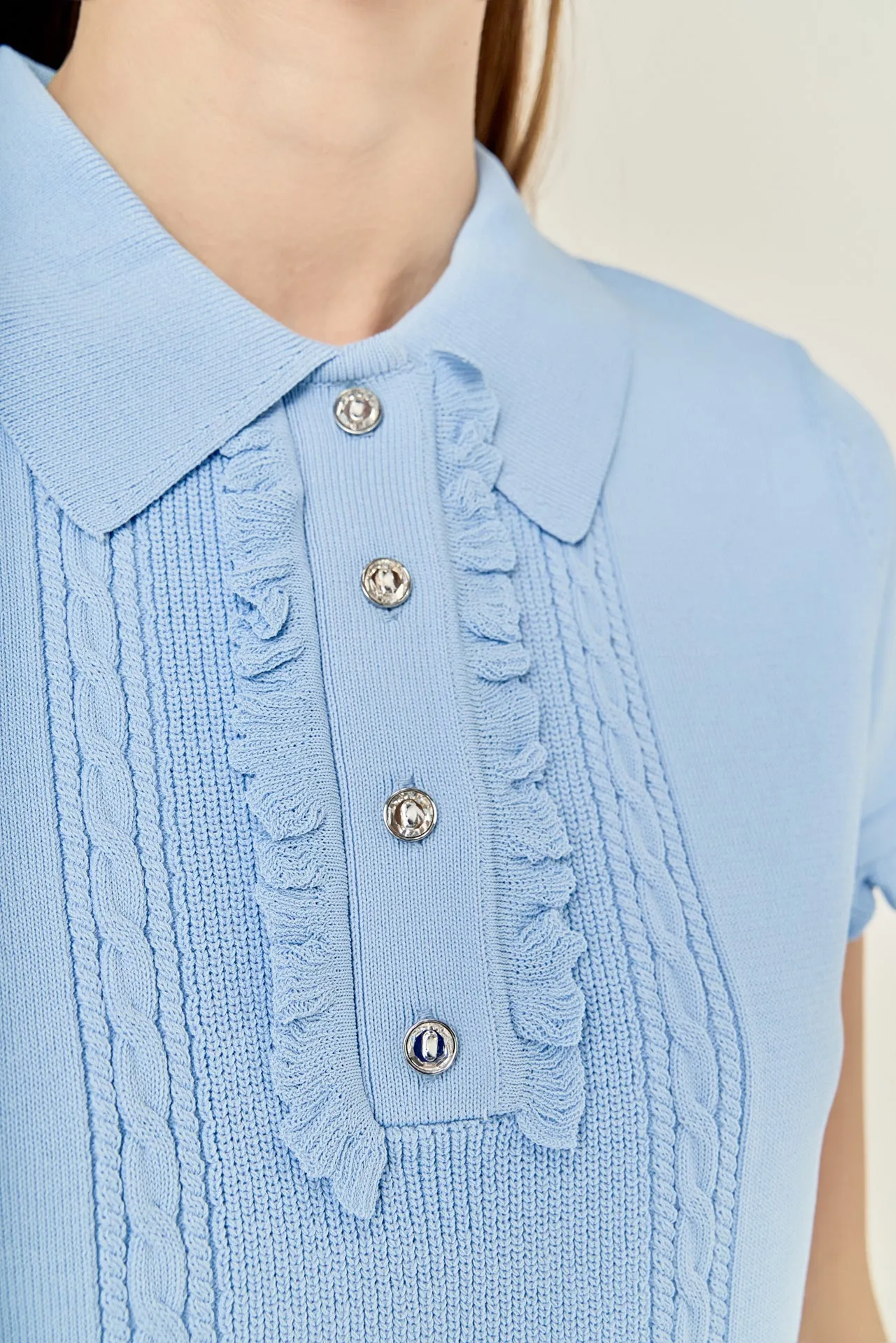 Ruffle Trim Collared Knit Top sold by English Factory product image thumbnail 3