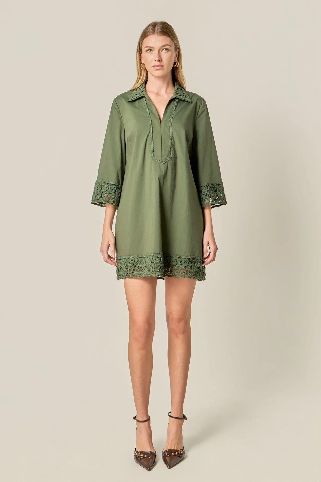 Crochet Accent Mini Dress sold by English Factory