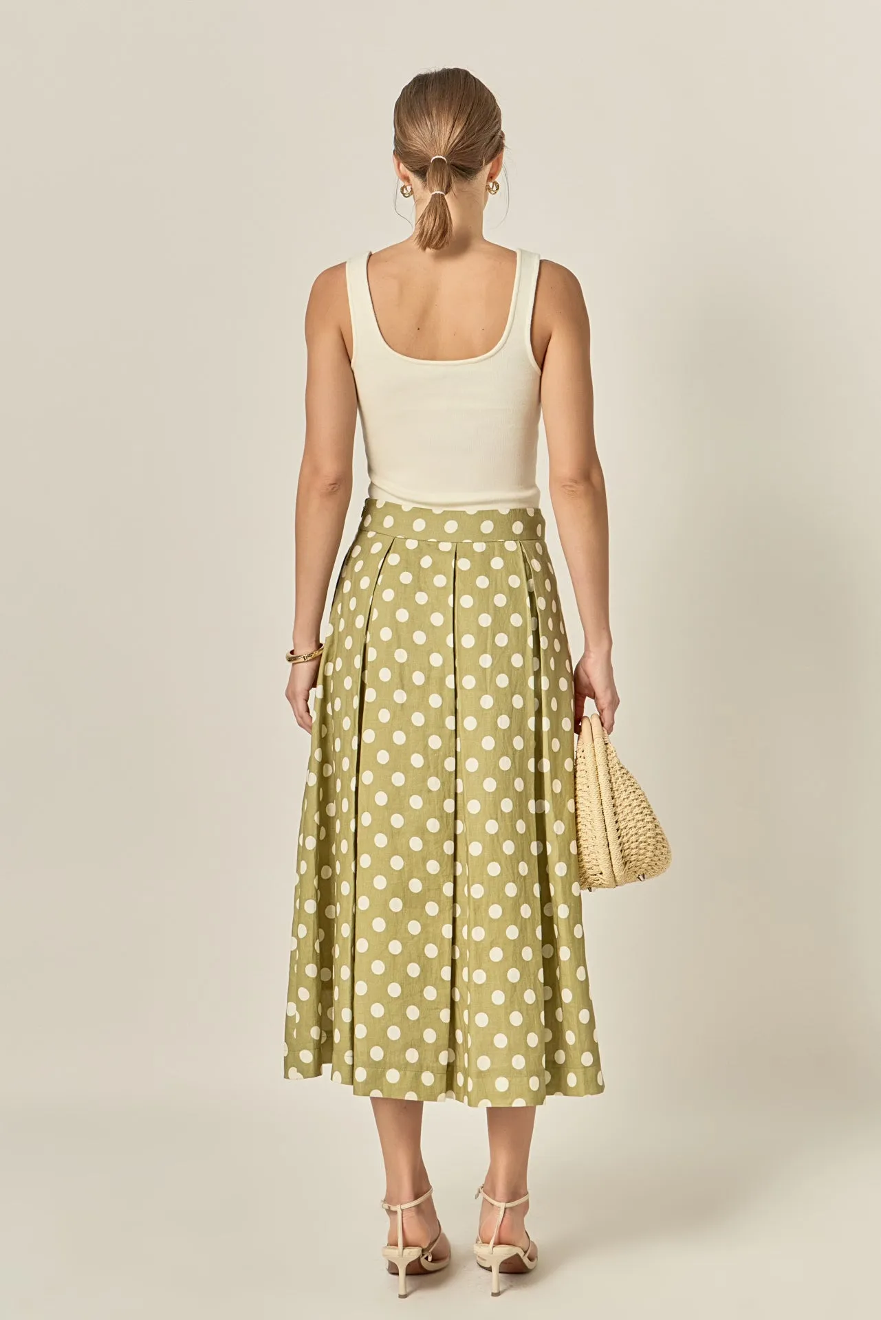 Linen Polka Dot Midi Full Skirt sold by English Factory product image thumbnail 4