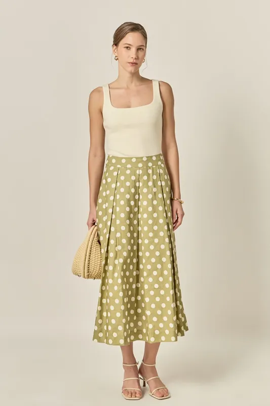 Linen Polka Dot Midi Full Skirt sold by English Factory