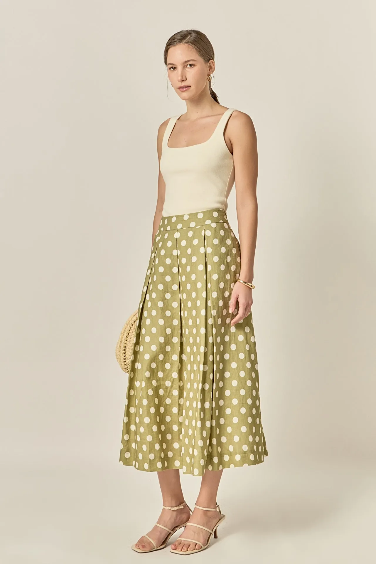 Linen Polka Dot Midi Full Skirt sold by English Factory product image thumbnail 3
