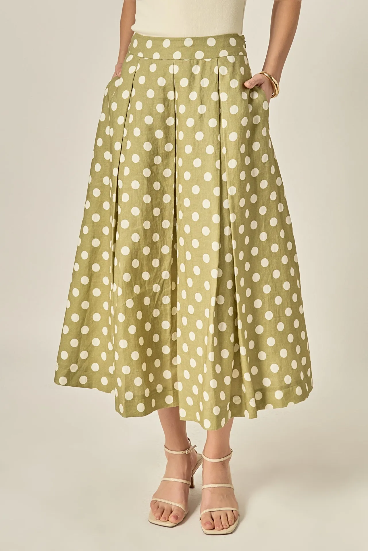 Linen Polka Dot Midi Full Skirt sold by English Factory product image thumbnail 5