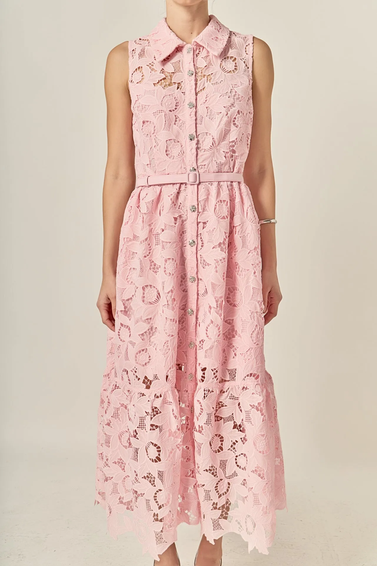 Lace Button-Front Sleeveless Midi Dress sold by English Factory product image thumbnail 2