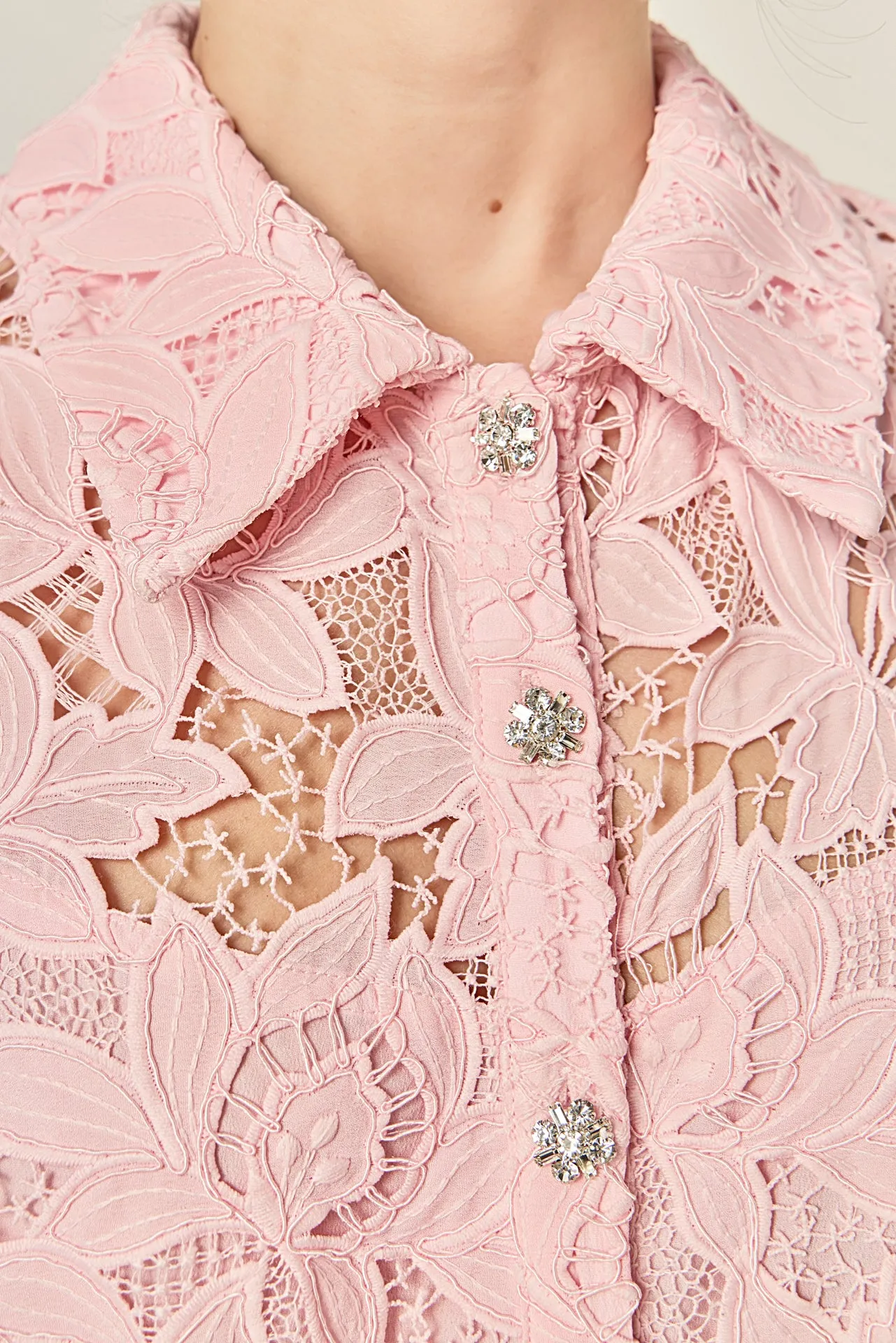 Lace Button-Front Sleeveless Midi Dress sold by English Factory product image thumbnail 3