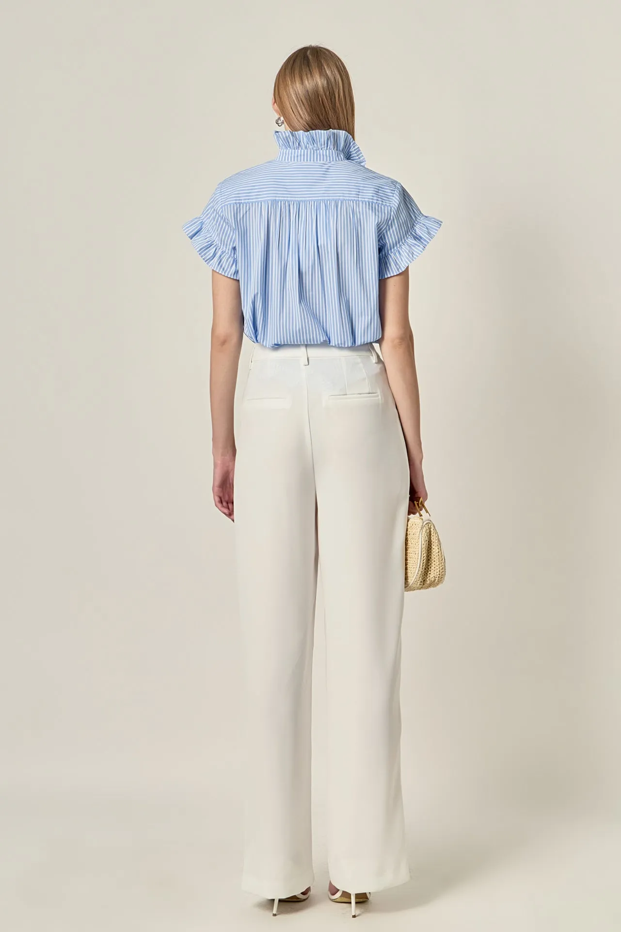 Ruffle Trim Striped Button-Up Shirt sold by English Factory product image thumbnail 5