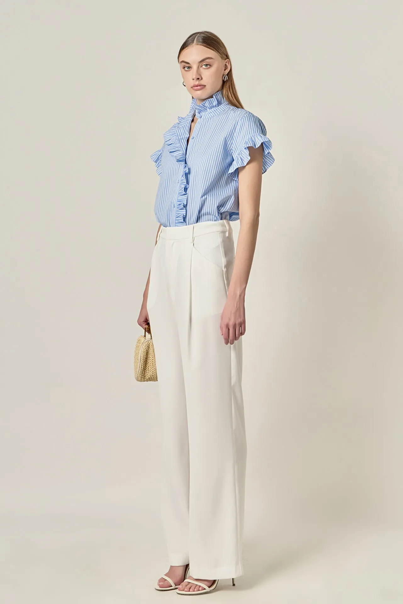 Ruffle Trim Striped Button-Up Shirt sold by English Factory product image thumbnail 4