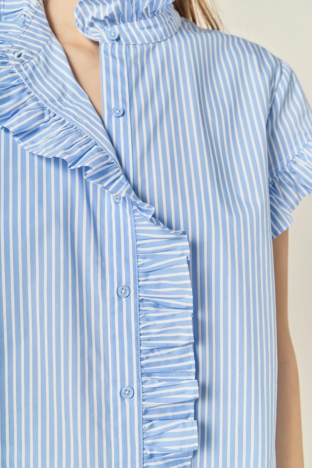 Ruffle Trim Striped Button-Up Shirt sold by English Factory product image thumbnail 2