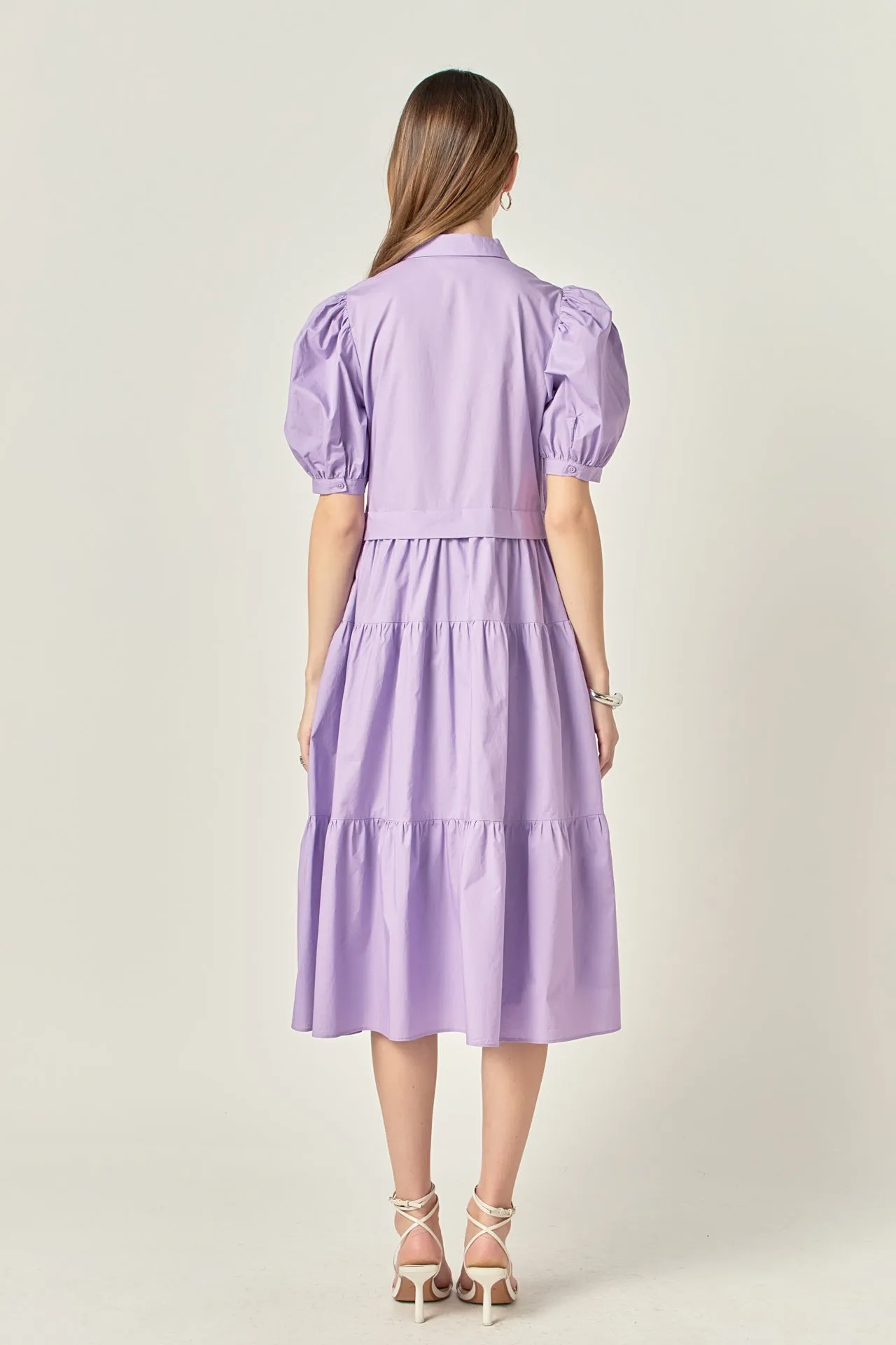 Button Closure Puff Sleeve Midi Dress sold by English Factory product image thumbnail 4