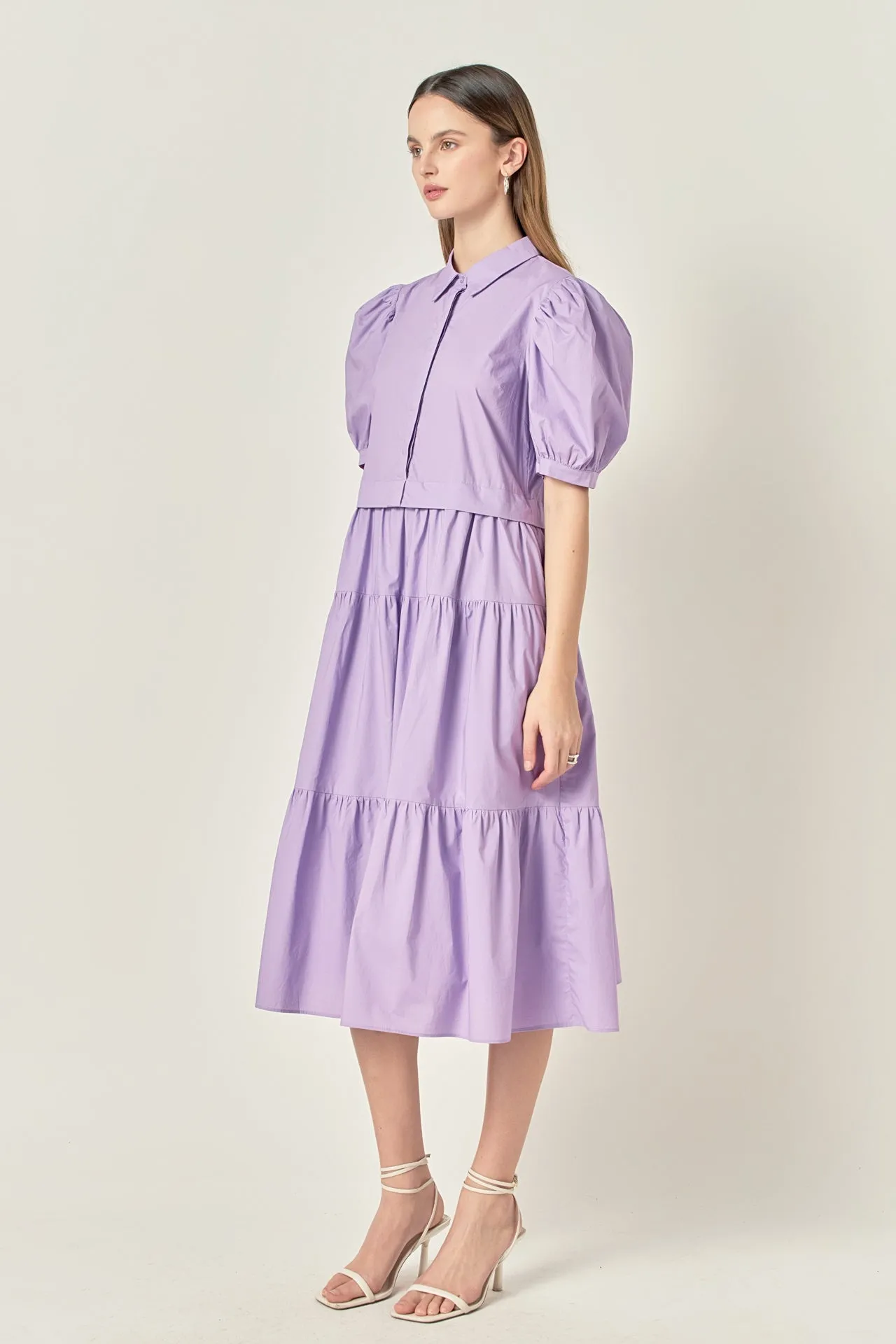 Button Closure Puff Sleeve Midi Dress sold by English Factory product image thumbnail 3