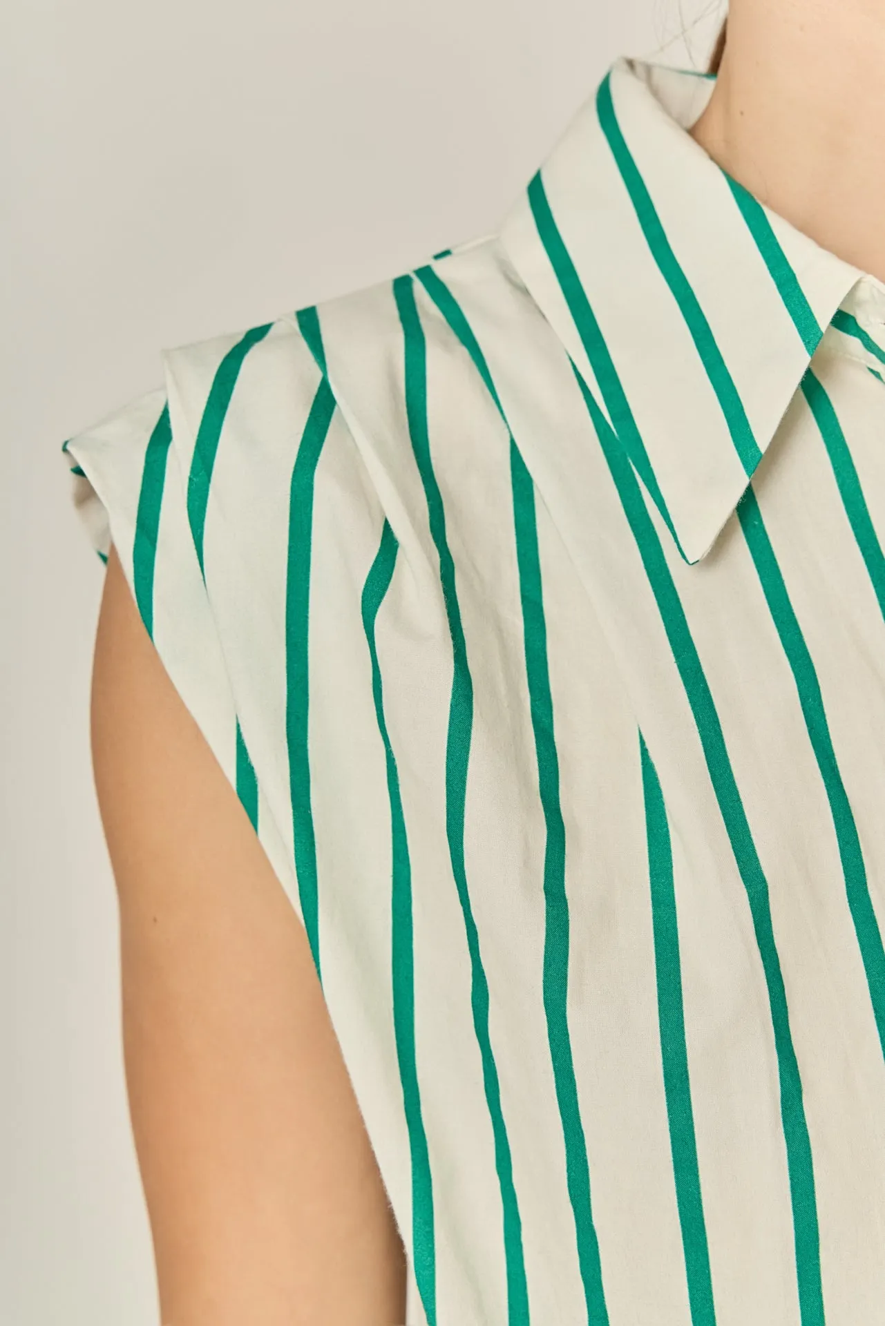 Emerald Stripe Pleated Shoulder Mini Dress sold by English Factory product image thumbnail 3