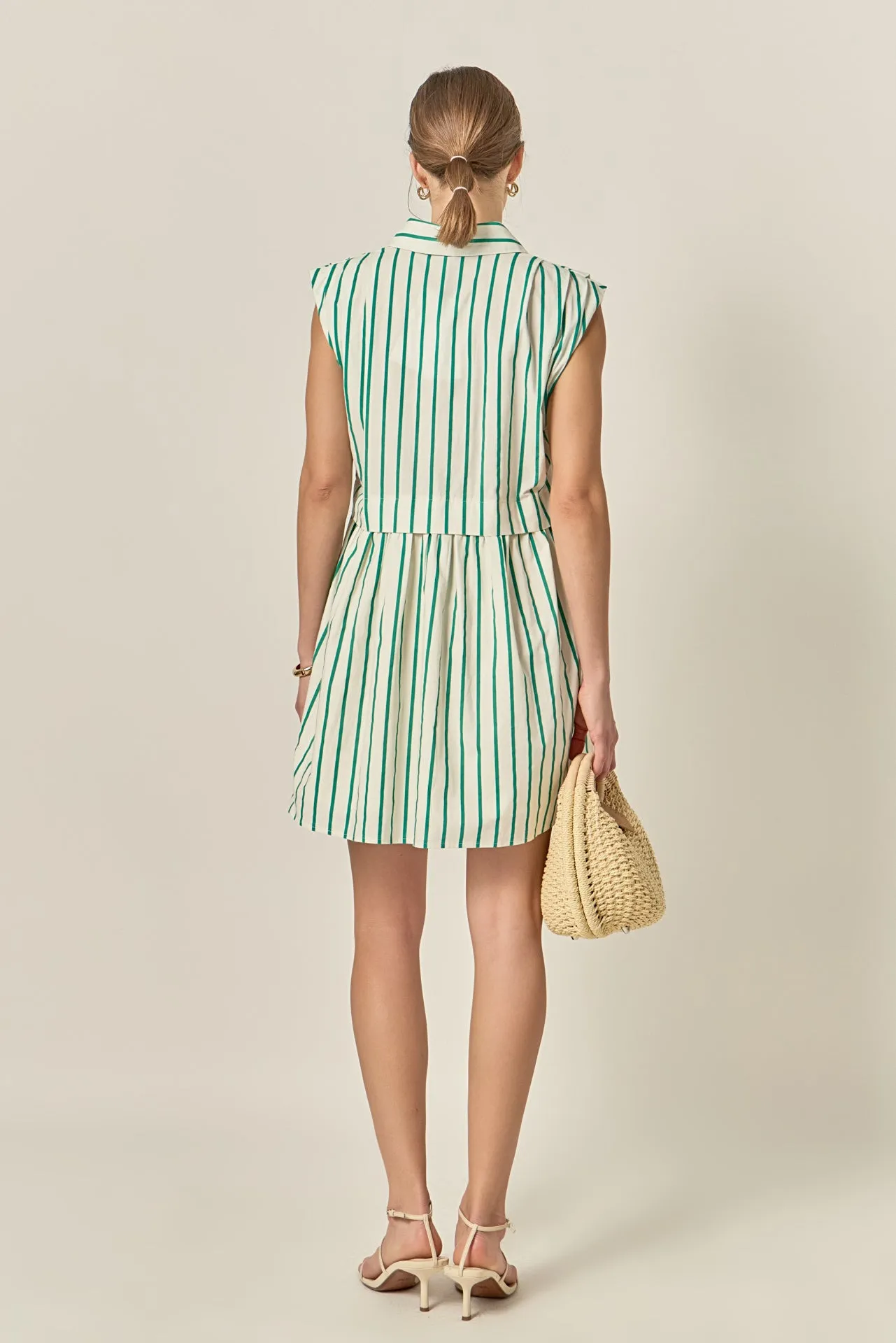 Emerald Stripe Pleated Shoulder Mini Dress sold by English Factory product image thumbnail 5