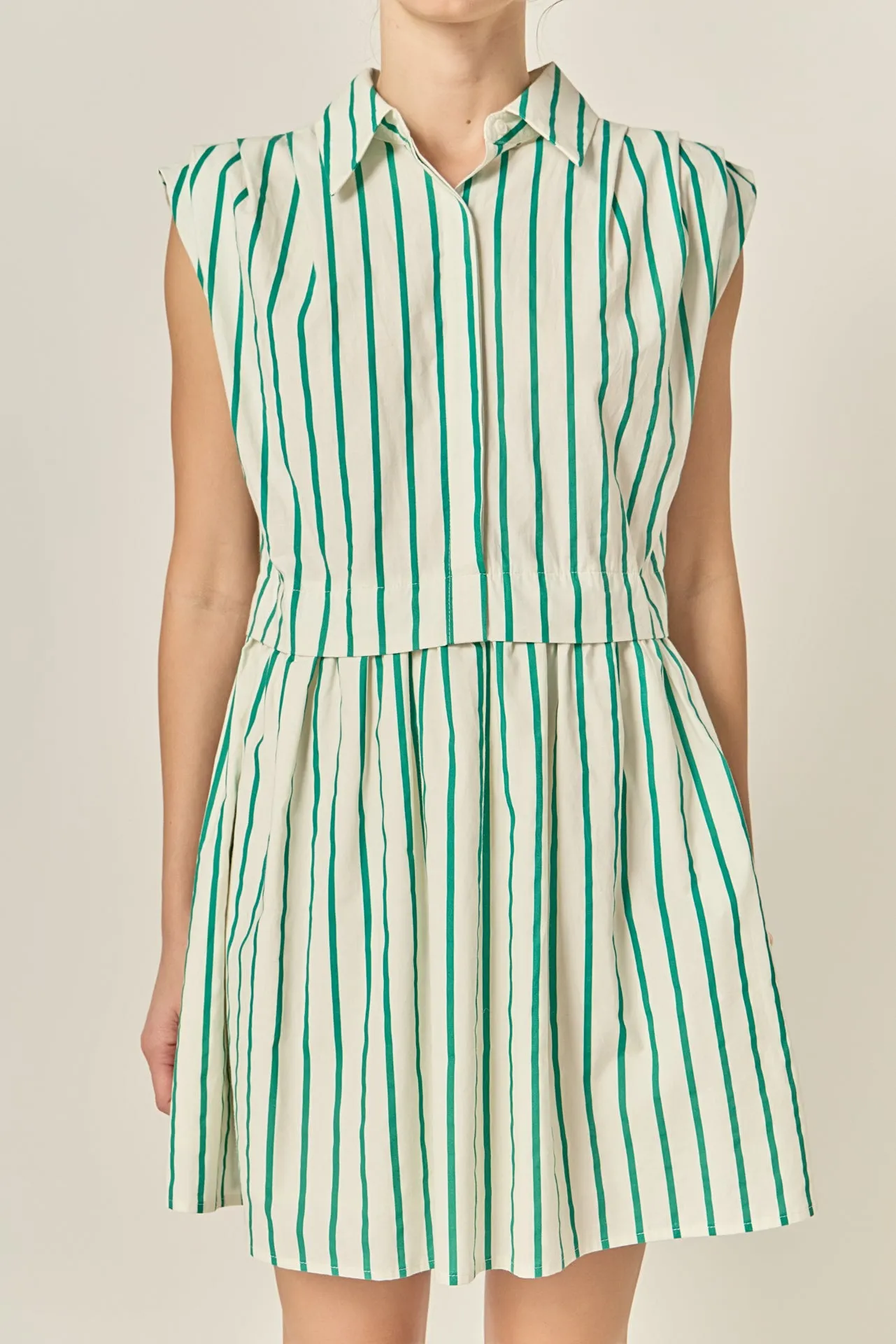 Emerald Stripe Pleated Shoulder Mini Dress sold by English Factory product image thumbnail 2