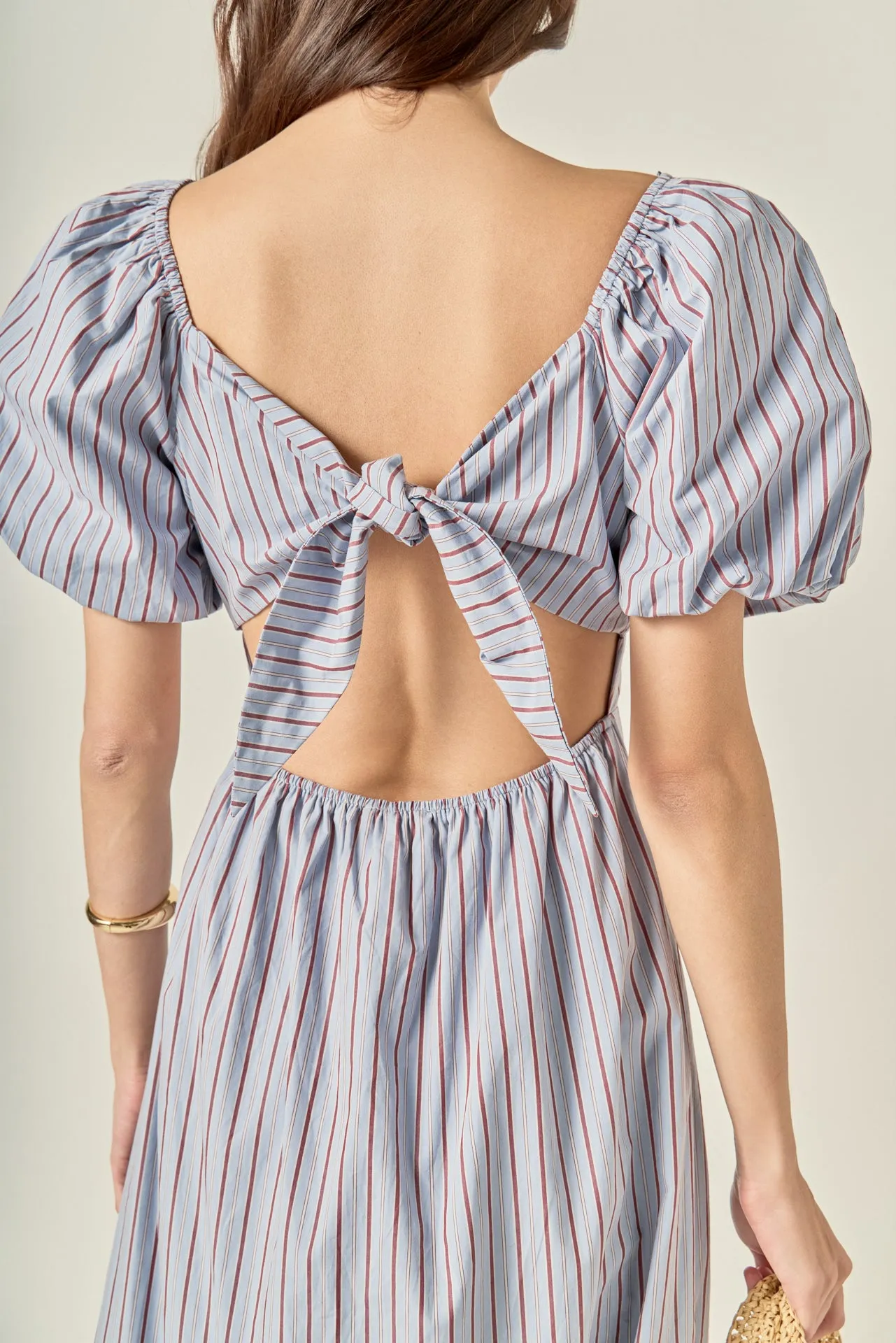 Striped Tie Back Puff Sleeve Maxi Dress sold by English Factory product image thumbnail 3