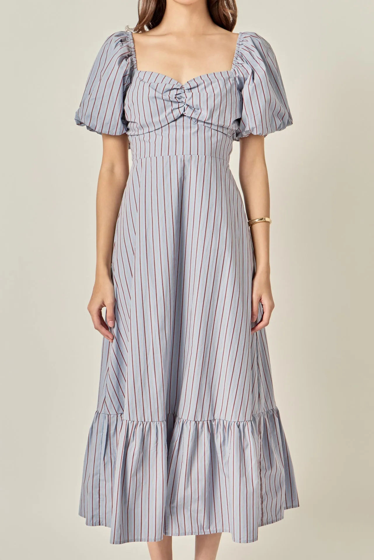 Striped Tie Back Puff Sleeve Maxi Dress sold by English Factory product image thumbnail 2