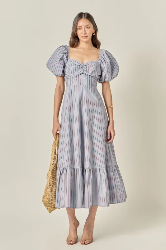 Striped Tie Back Puff Sleeve Maxi Dress made by English Factory