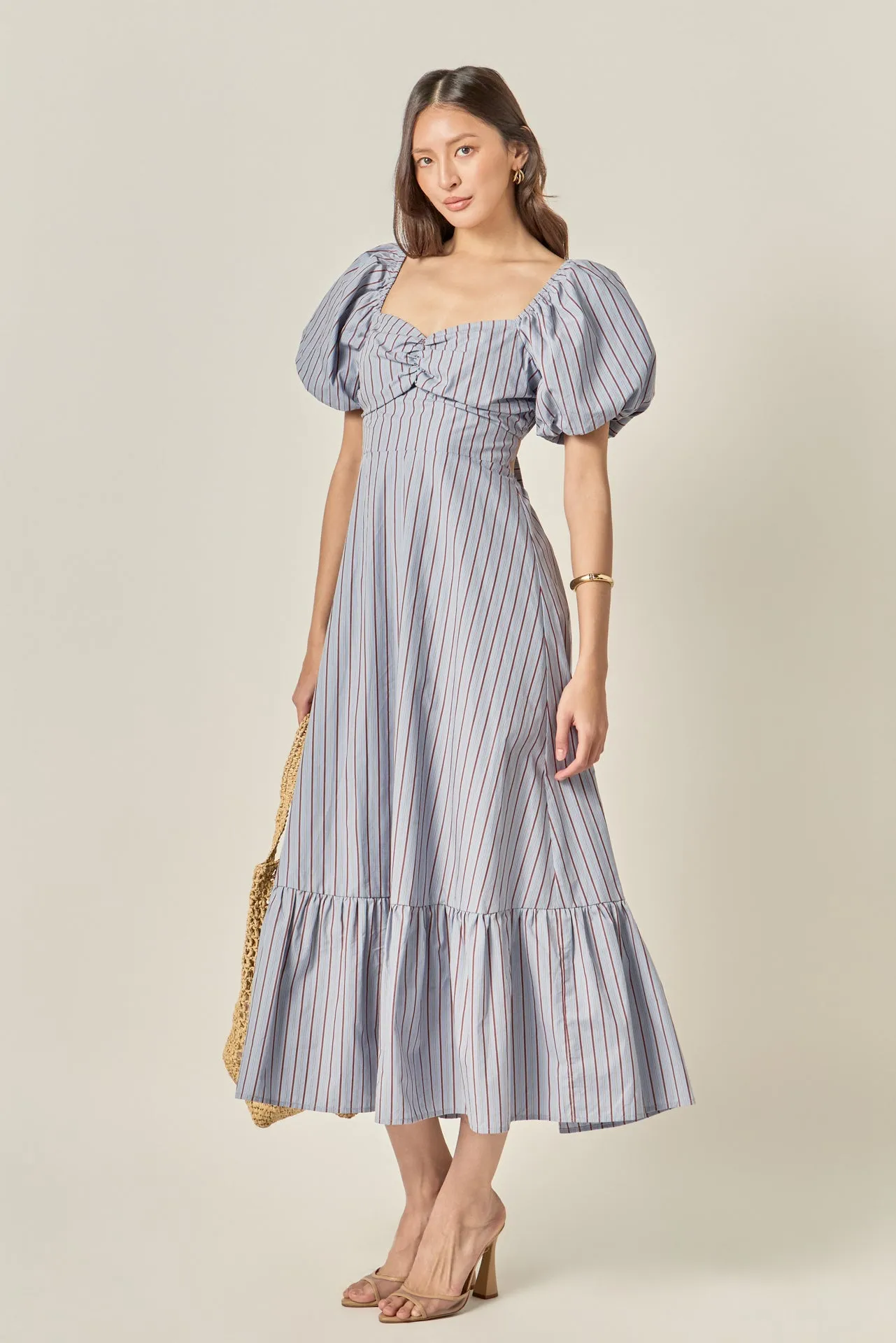 Striped Tie Back Puff Sleeve Maxi Dress sold by English Factory product image thumbnail 5