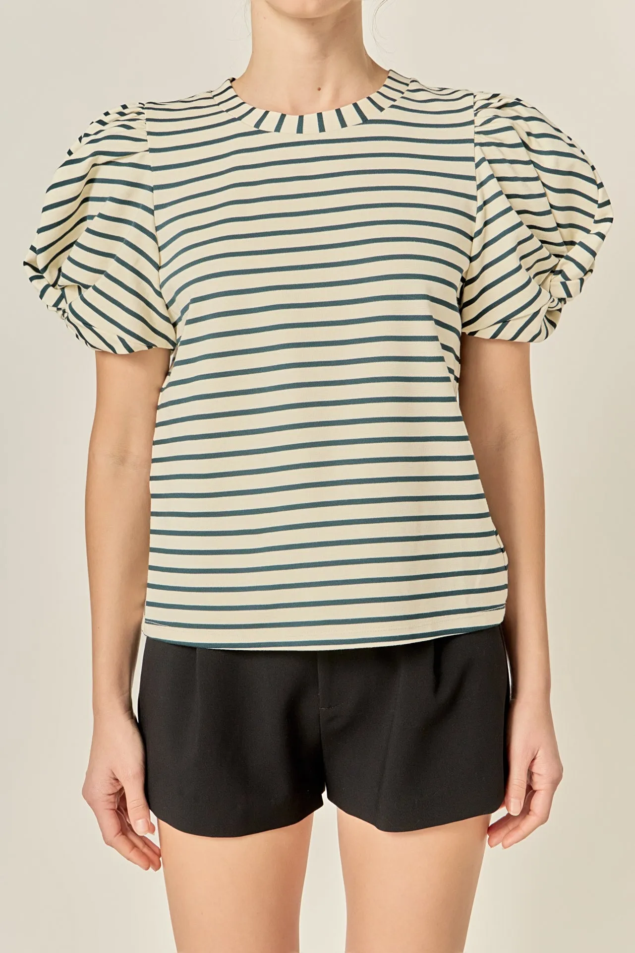 Striped Puff Sleeve Knit Top sold by English Factory product image thumbnail 2