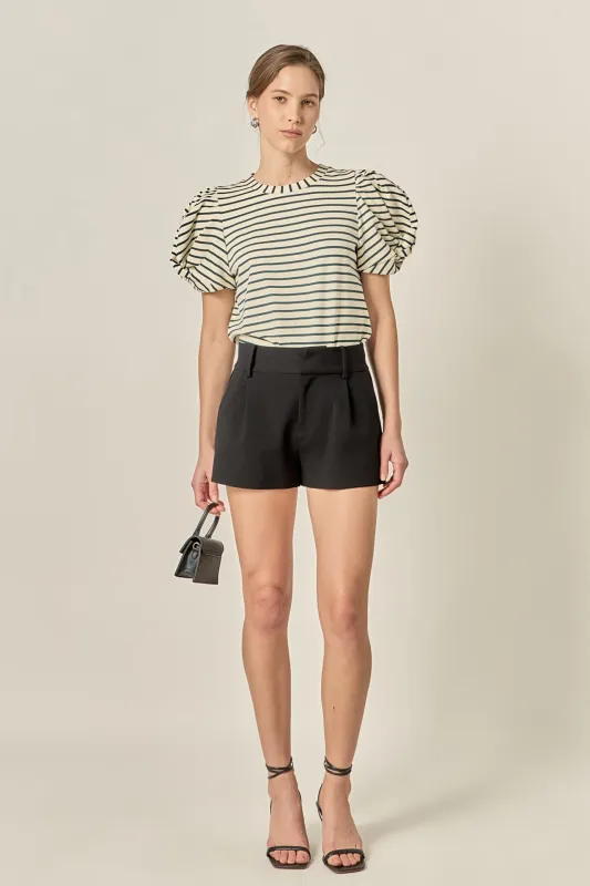Striped Puff Sleeve Knit Top made by English Factory