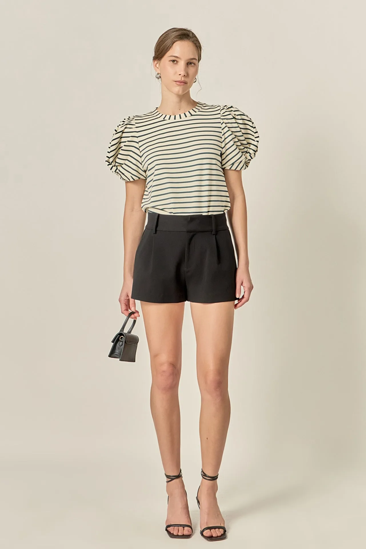 Striped Puff Sleeve Knit Top sold by English Factory