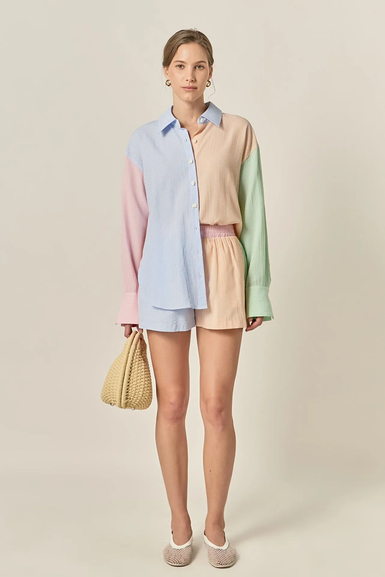 Colorblock Seersucker Shorts sold by English Factory product image thumbnail 3