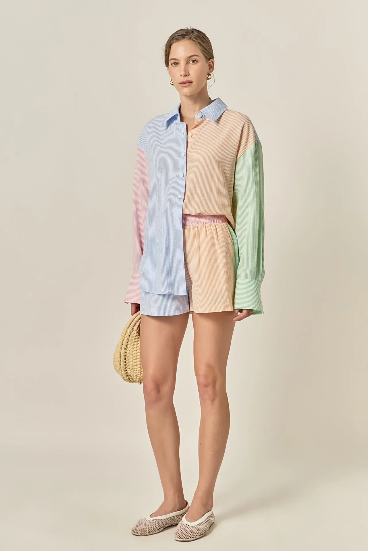 Colorblock Seersucker Shorts sold by English Factory