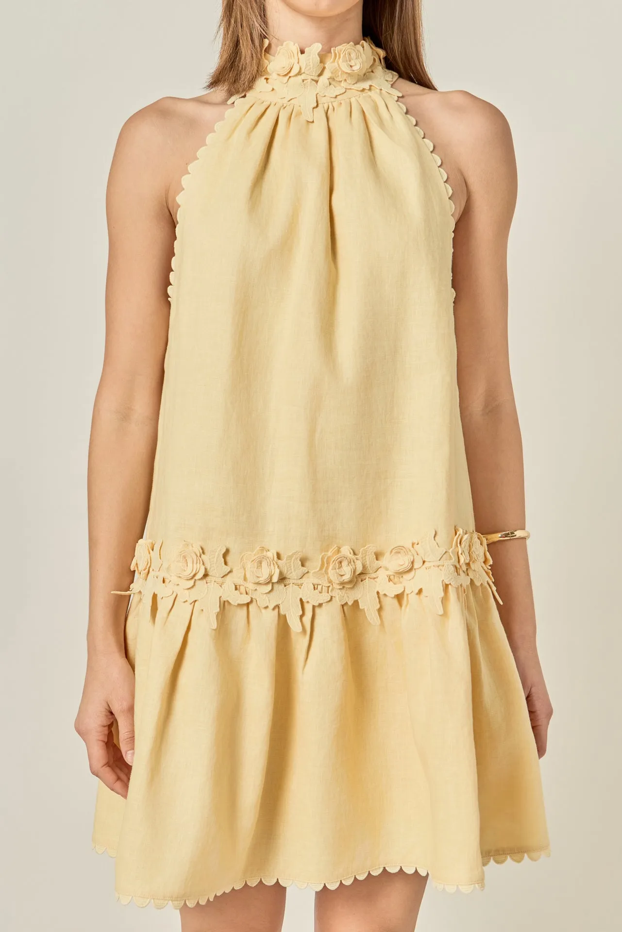 Scalloped Halter Linen Mini Dress sold by English Factory product image thumbnail 2