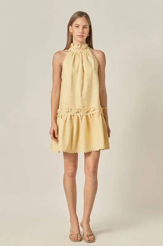 Scalloped Halter Linen Mini Dress made by English Factory