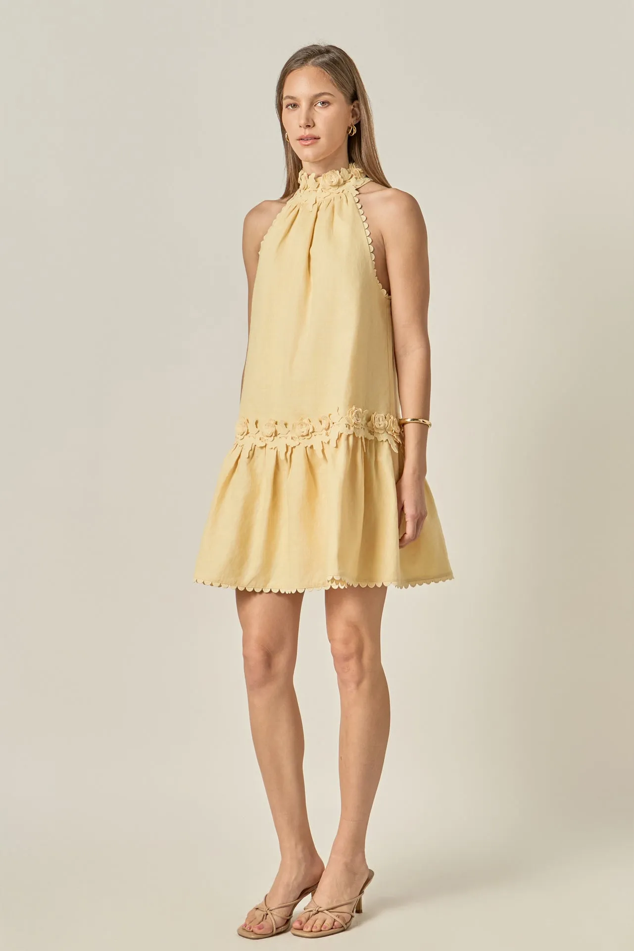 Scalloped Halter Linen Mini Dress sold by English Factory product image thumbnail 5