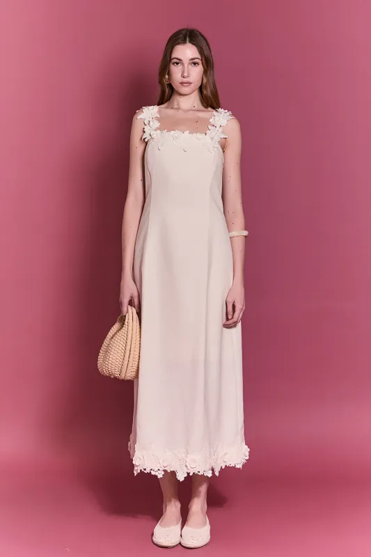 Floral Strap Linen Midi Dress sold by English Factory