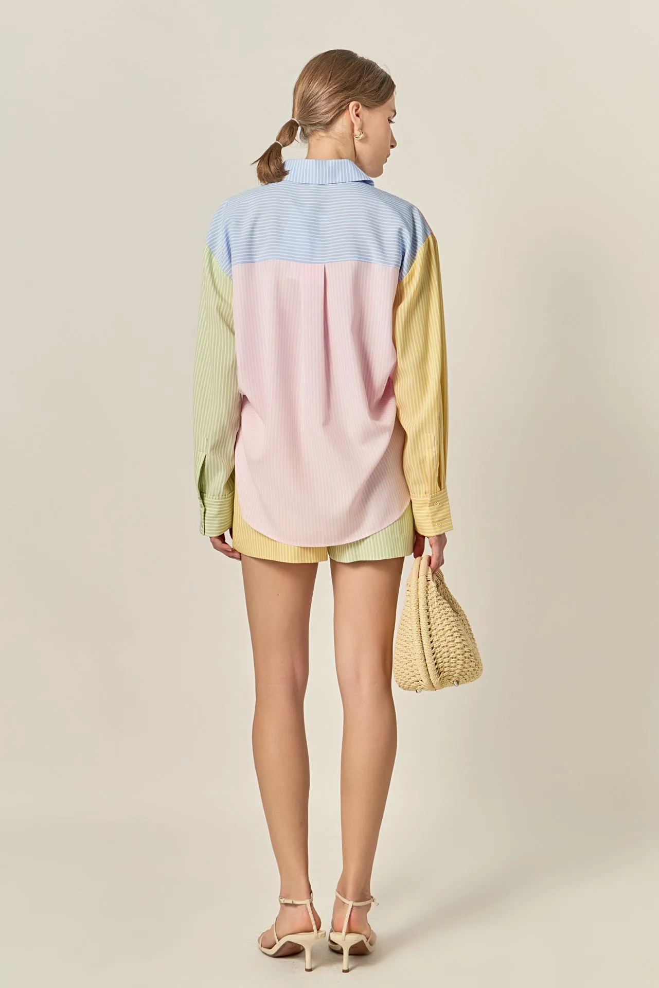 Colorblock Stripe Elastic Waist Shorts sold by English Factory product image thumbnail 4