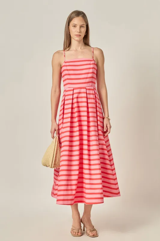 Striped Pleated Midi Dress made by English Factory