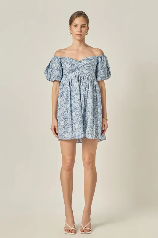 Floral Off the Shoulder Mini Dress made by English Factory