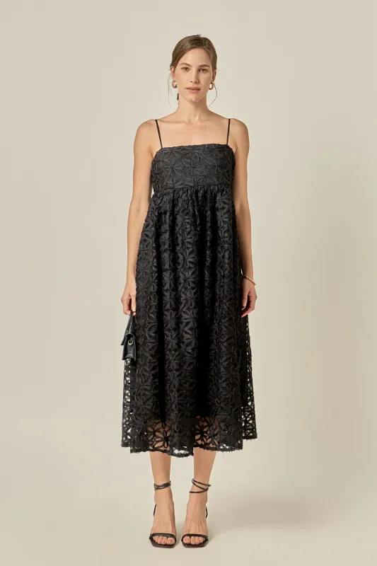 Floral Lace Sleeveless Midi Dress made by English Factory