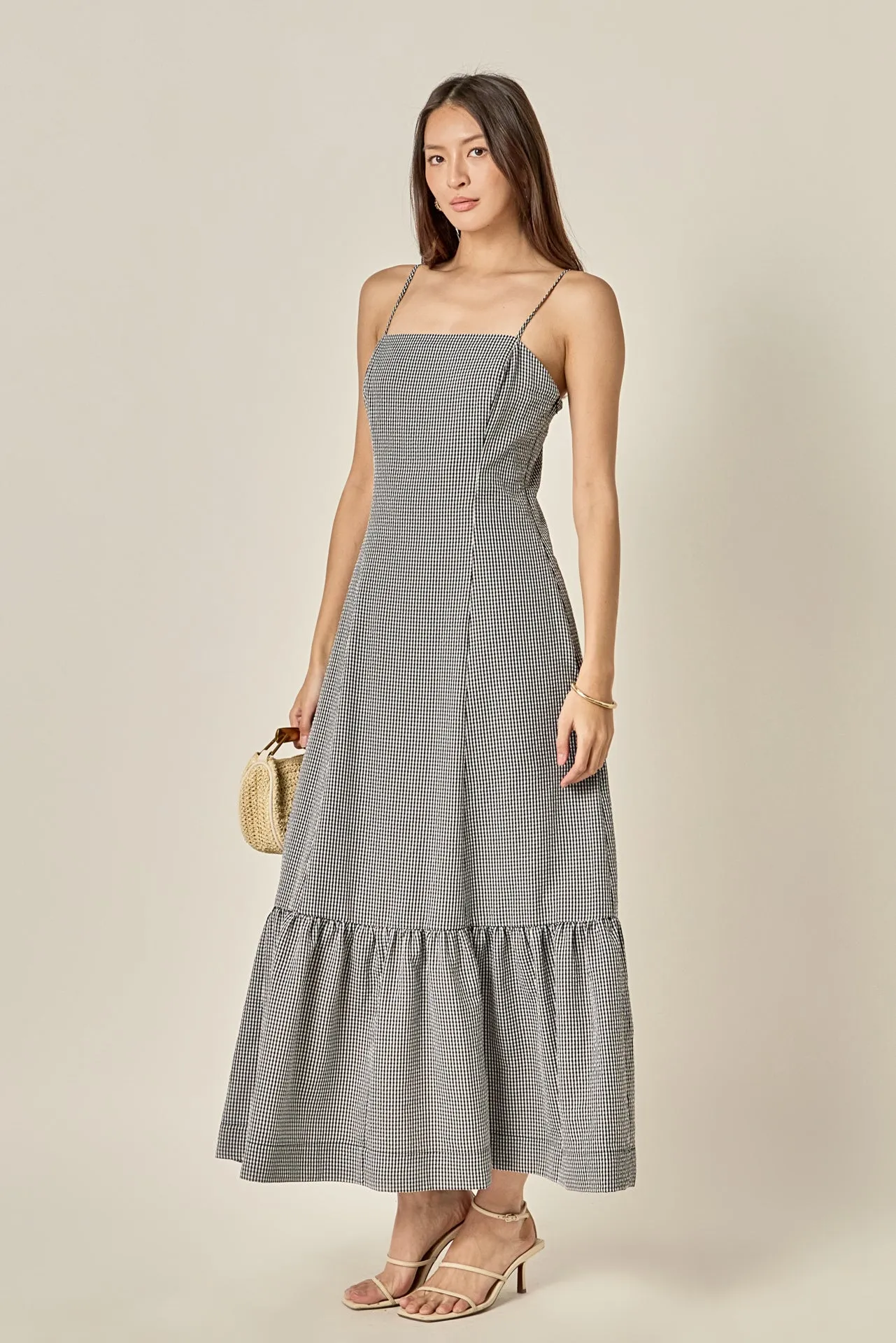 Gingham Square Neck Maxi Dress sold by English Factory product image thumbnail 3