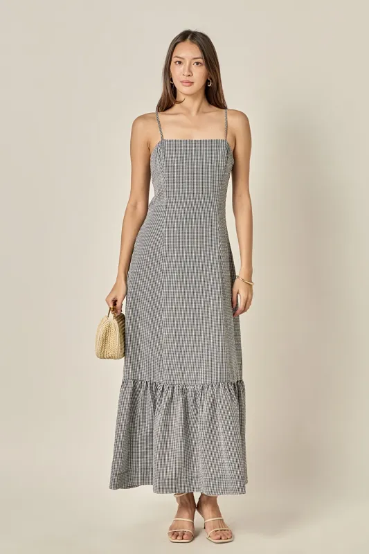 Gingham Square Neck Maxi Dress made by English Factory