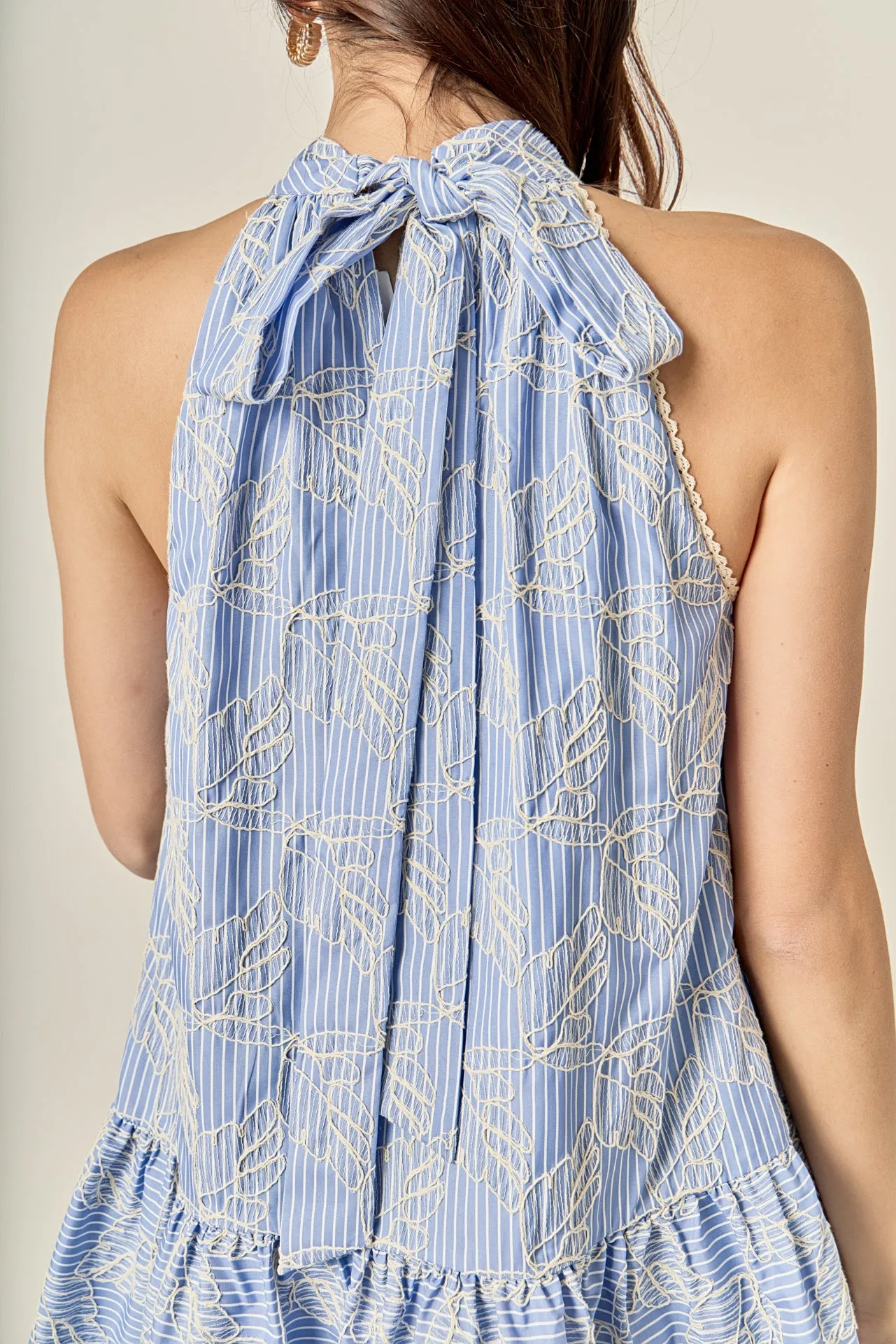 Striped Embroidered Halter Mini Dress sold by English Factory product image thumbnail 3