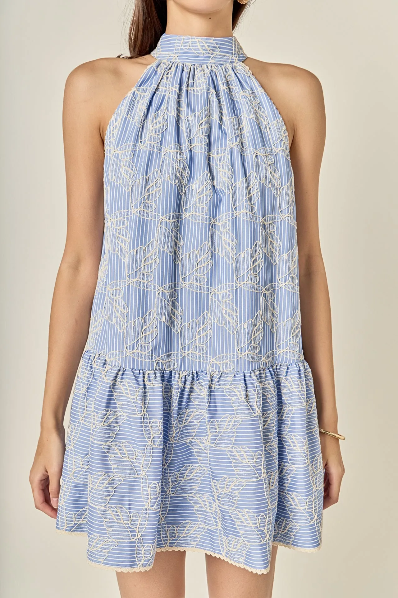Striped Embroidered Halter Mini Dress sold by English Factory product image thumbnail 2