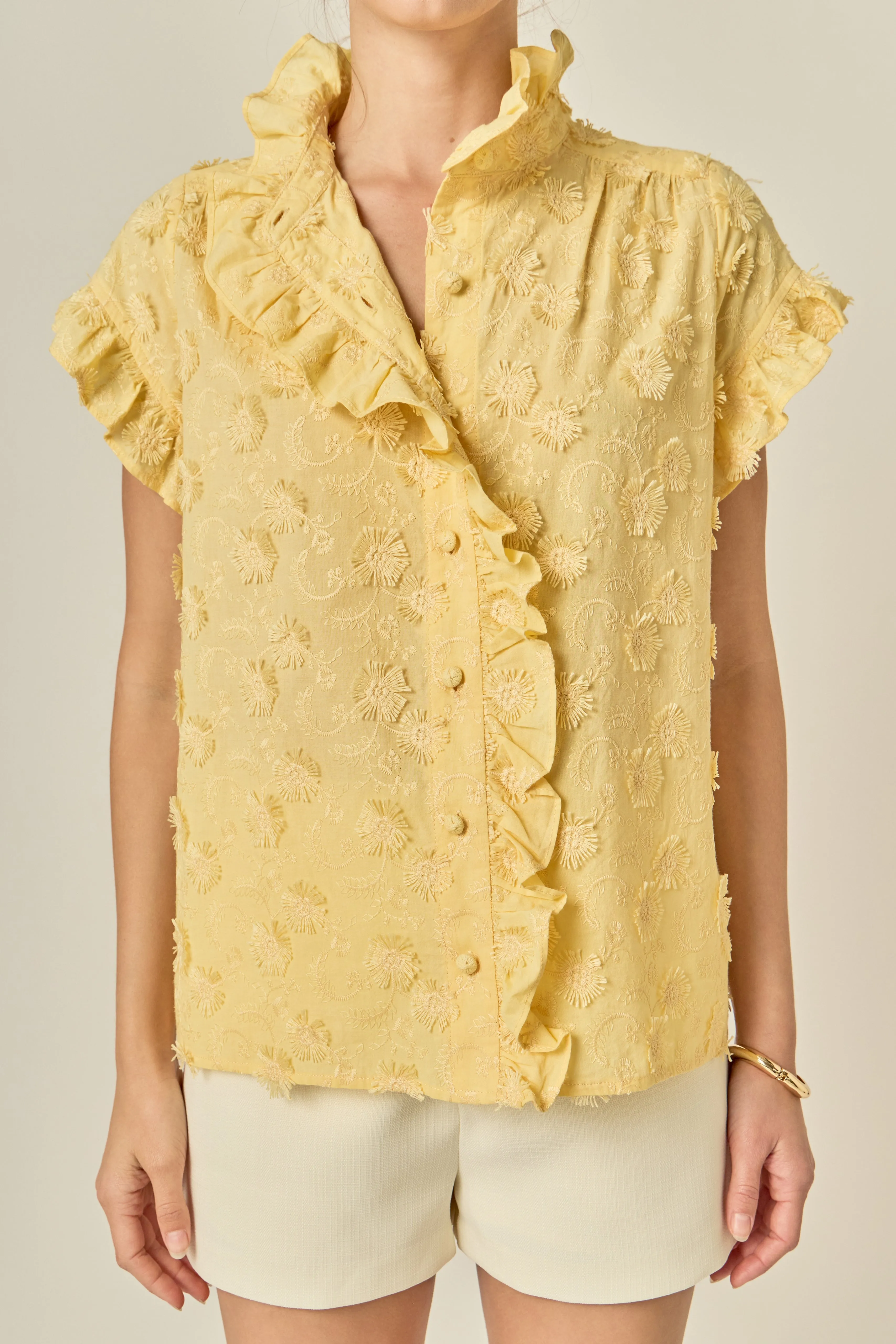 Embroidered Ruffle Short Sleeve Shirt sold by English Factory product image thumbnail 2